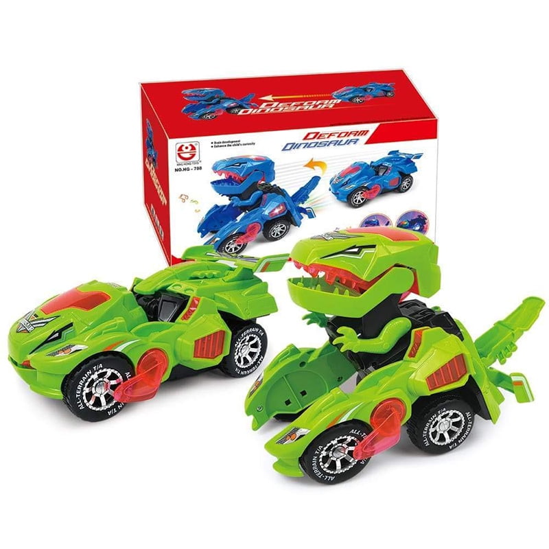 Dinosaur Cars Transforming Toys,Transforming Dinosaur LED Car with Light Sound Kids Toy,Dinosaur Cars Combined Into One,Automatic Transformation,2-8 Year Old Boys Girls Toddlers Kids Gift Green 