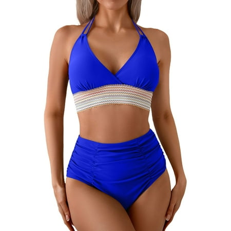 Divhosrg High Waisted Bikini Sets for Women  Bikini Sets for Women Cheeky  Bathing Suit for Women Bottom  Womens Swimsuits Tummy Control  Royal Blue Swimsuits for Women 2 Piece Bikini 2XL