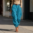 thumbnail image 2 of Luvior Women‘s High Waist Wide Leg Cargo Pants – Non-Stretch Loose Fit Casual Trousers with Multiple Pockets Comfortable Everyday Wear BlueB XL, 2 of 6