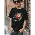 thumbnail image 3 of Big Boys Tops Trendy Rugby Print Splash Ink Casual Short Sleeve Streetwear T-shirt For Kids Boys Super Bowl, 3 of 9