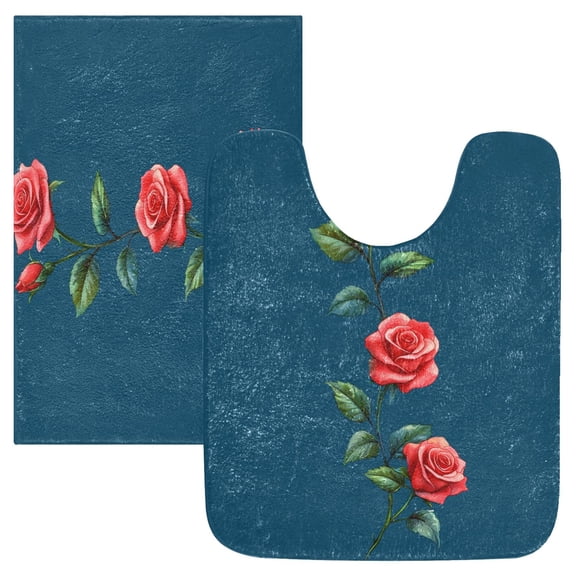 Ryvnso Flower Roses Bathroom Shaggy Rugs Toilet Mat Soft Contour Rug