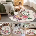 thumbnail image 5 of Round Area Rug 3 Ft, Easter Bunny Roses Washable Non-Slip Circle Carpet for Living Room/Bedroom, Pink Floral Spring Linen Low-Profile Small Floor Mats Collection Rugs for Indoor, 5 of 8