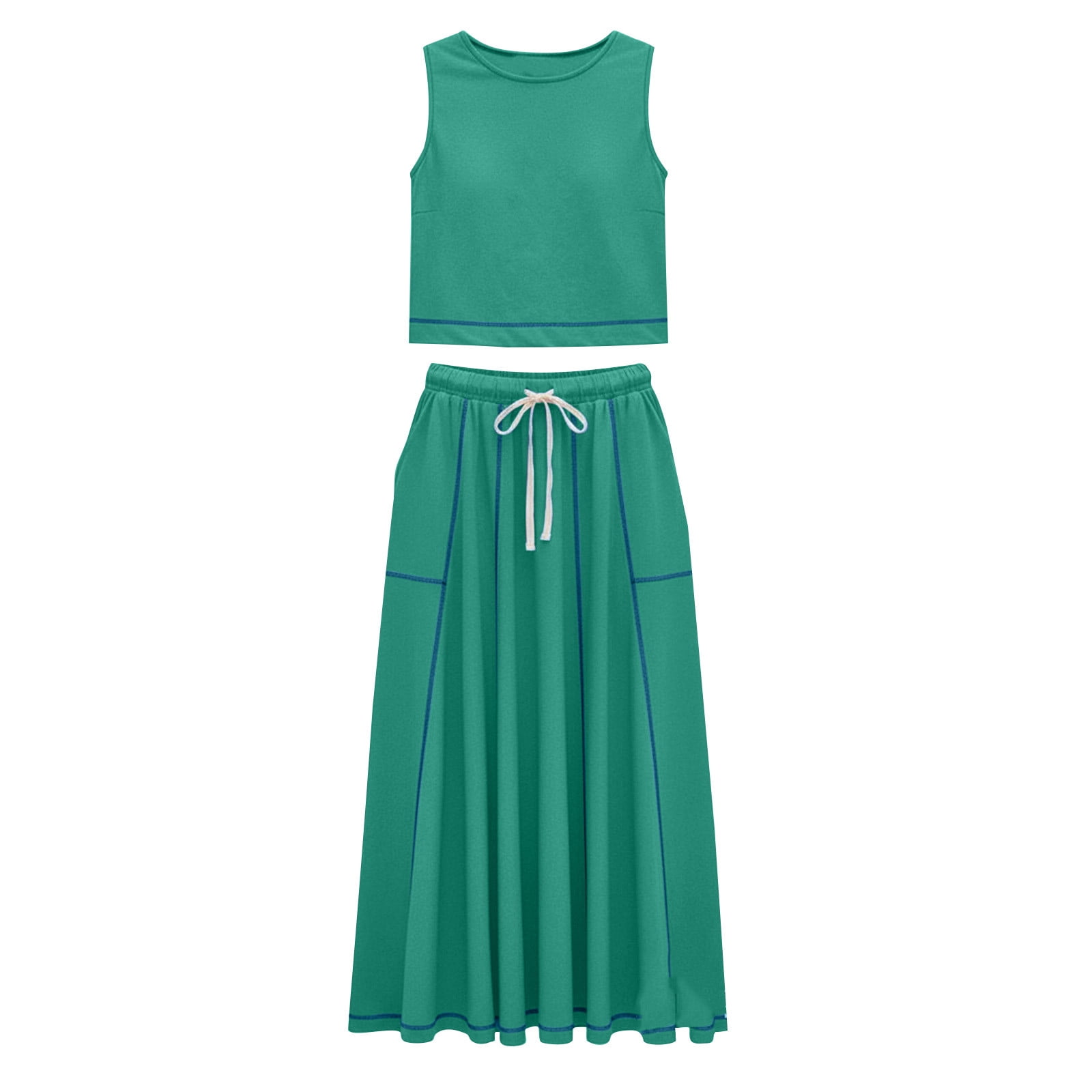 Sentmoon Two Piece Set Womens Dresses Summer Business Casual Sleeveless Cocktail Dress for Women Spring Solid Color Regular Fit Womens Vacation Dresses for Summer and Hot Weather Green S