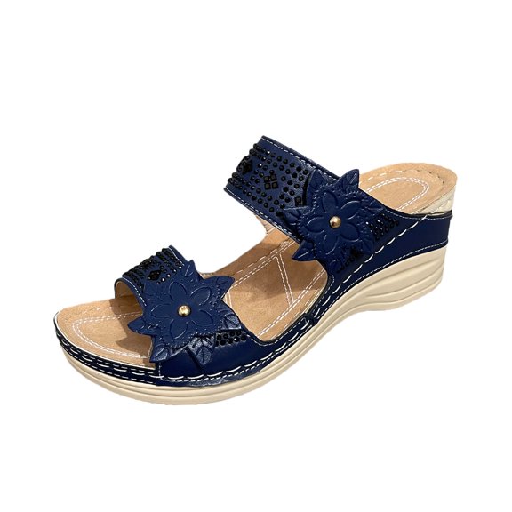 Honeeladyy Sandals with Leggings Sandals for Women Casual Summer Shoes Thick Soled Middle Heel Sandals with Rhinestones Flowers Sandals Slippers