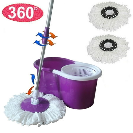 Mob System - Top Knobs Spin Mop and Bucket System – 360° Self Wringing Spinning Mop with Stackable Bucket On Wheels and 2 Machine Washable Microfiber Mop Heads, Purple