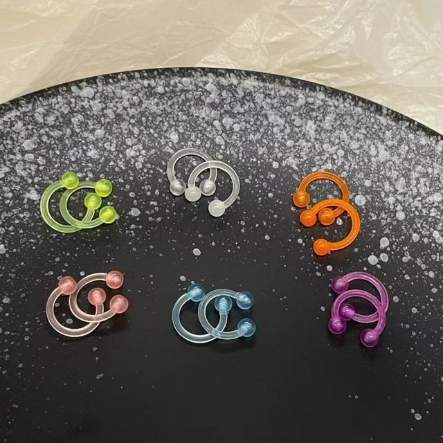 Retenedor de anillos de tabique de nariz transparente, anillos de nariz de plástico para cirugía de trabajo, joyería de perforación sonriente de herradura, retenedor de perforación transpare