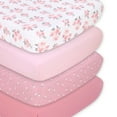 thumbnail image 1 of The Peanutshell Fitted Crib Sheet Set for Baby Girls, Pink Roses and Floral, 4 Pack Set, 1 of 5