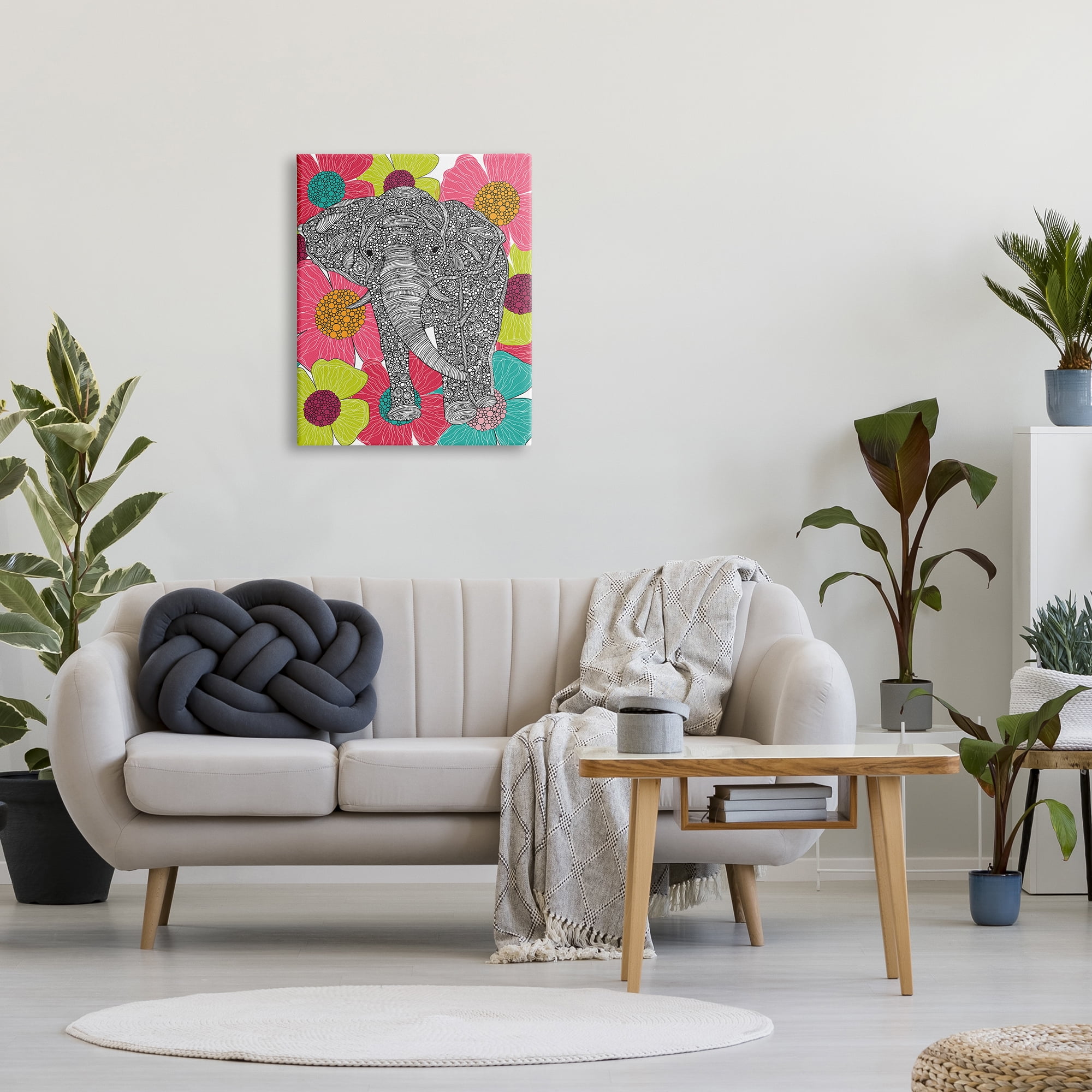 Stupell Industries Bold Modern Elephant Flower Blossoms Intricate Patterns Graphic Art Gallery Wrapped Canvas Print Wall Art, Design by Valentina Harper