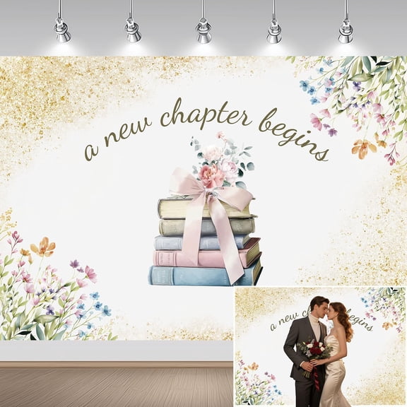 Bridal Shower Backdrop A New Chapter Begins Photography Background Book Floral Wedding Engagement Party Decorations Banner Supplies Photo Booth Props