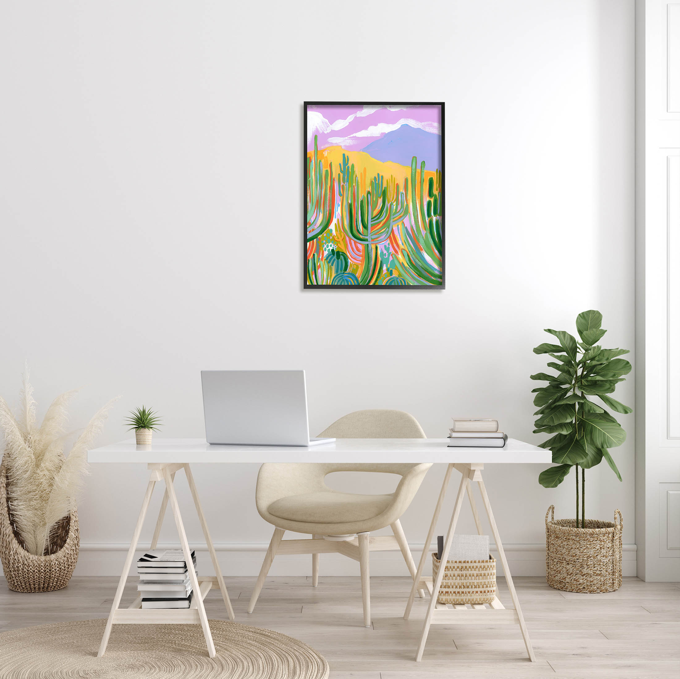 Stupell Industries Abstract Cactus Plants Desert Dunes Painting Black Framed Art Print Wall Art, Design by Laura Marr
