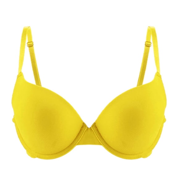 Nfurl Plunge Bras for Women Push up Underwire Bra Seamless Support Balconette Comfortable Anti Sagging Everyday Bras Yellow XL