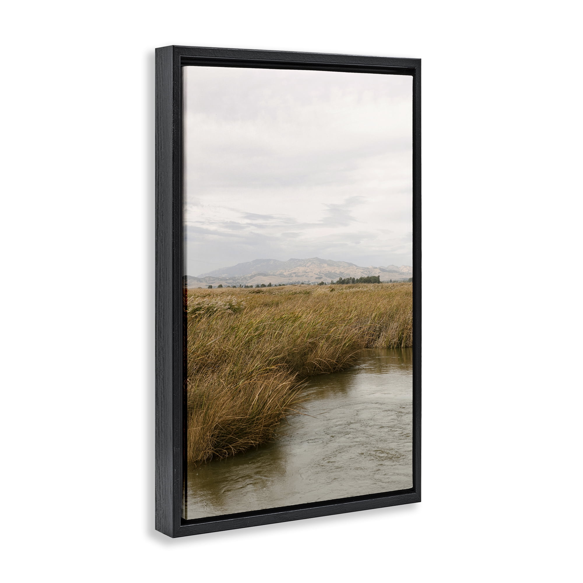 Stupell Industries Marshland with Distant Mountain Landscape & Nature Photography Black Floater Framed Canvas Art Print Wall Art, 17 x 25