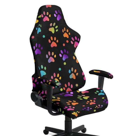 SCRAWLGOD Paw Print Gaming Chair Cover with Armrest Covers Stretch Stain Resistant Furniture Protector Non Slip Reclining Racing Gaming Chair