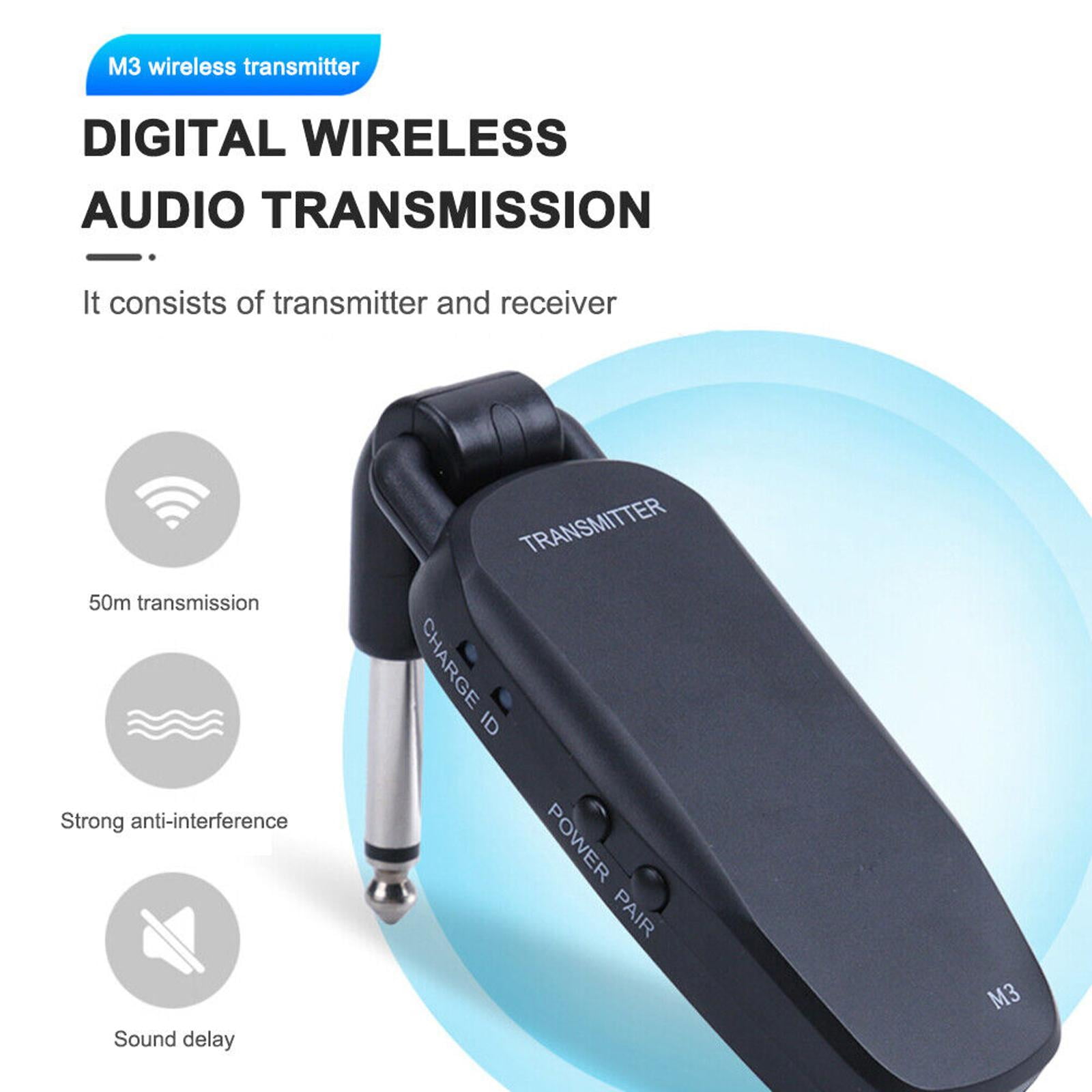 JIAHAOO M3 Guitar Wireless System Transmitter Receiver 50m Range 6.35mm Rotatable Interface Electric Guitars Distortion Free