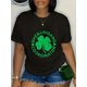 thumbnail image 1 of Women's "Shenanigans Coordinator" St. Patrick's Day T-Shirt - Casual Black Tee with Green Clover and Distressed Design, Short Sleeve, Round Neck, 1 of 7