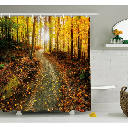 Fall Decor Shower Curtain Inspirational Early Morning View In Woods Rising Sun Idyllic Park Wilderness Fabric Bathroom Set With Hooks 69w X 84l