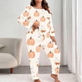 thumbnail image 5 of Xijirk Women Halloween Pajama Set Long Sleeve Boat Neck Top with Jogger Pants Pumpkin Ghost Bow Print Loungewear for Sleepwear and Holiday Party,Beige,XXL, 5 of 7