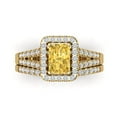 thumbnail image 2 of 1.57 ct Brilliant Emerald Cut Yellow Zircon 18K Yellow Gold Halo Solitaire with Accents Engagement Bridal Wedding Ring Band Set size 6.5, 2 of 7