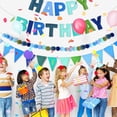 thumbnail image 4 of Complete Ombre Blue Birthday Party Kit: Pre-Strung Happy Birthday Banner with Coordinating Felt Garland - Reusable Decor for Indoor or Outdoor Events, 4 of 5