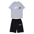 thumbnail image 1 of Sueño Traje de pantalón corto con cintura elástica y cuello redondo de manga corta estampado informal para niño Gris 160, 1 of 3