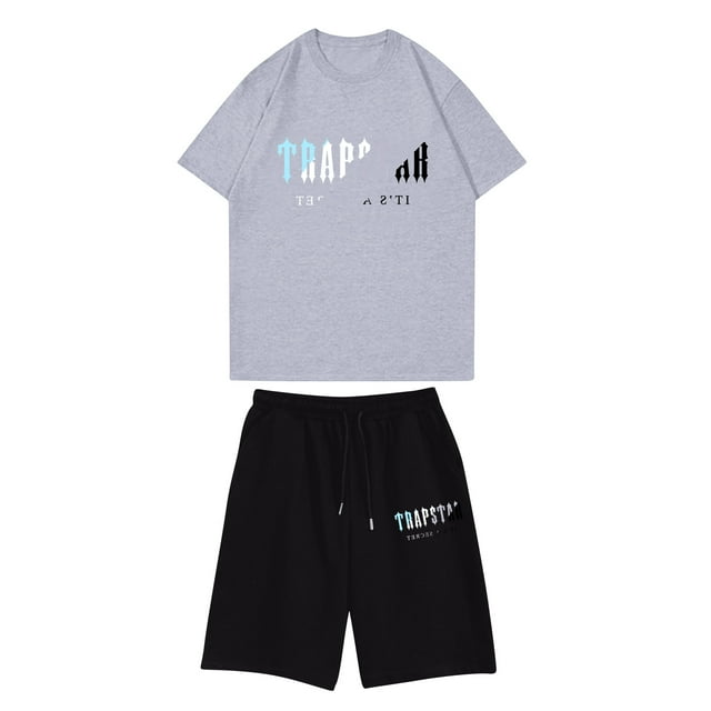 Sueño Traje de pantalón corto con cintura elástica y cuello redondo de manga corta estampado informal para niño Gris 160