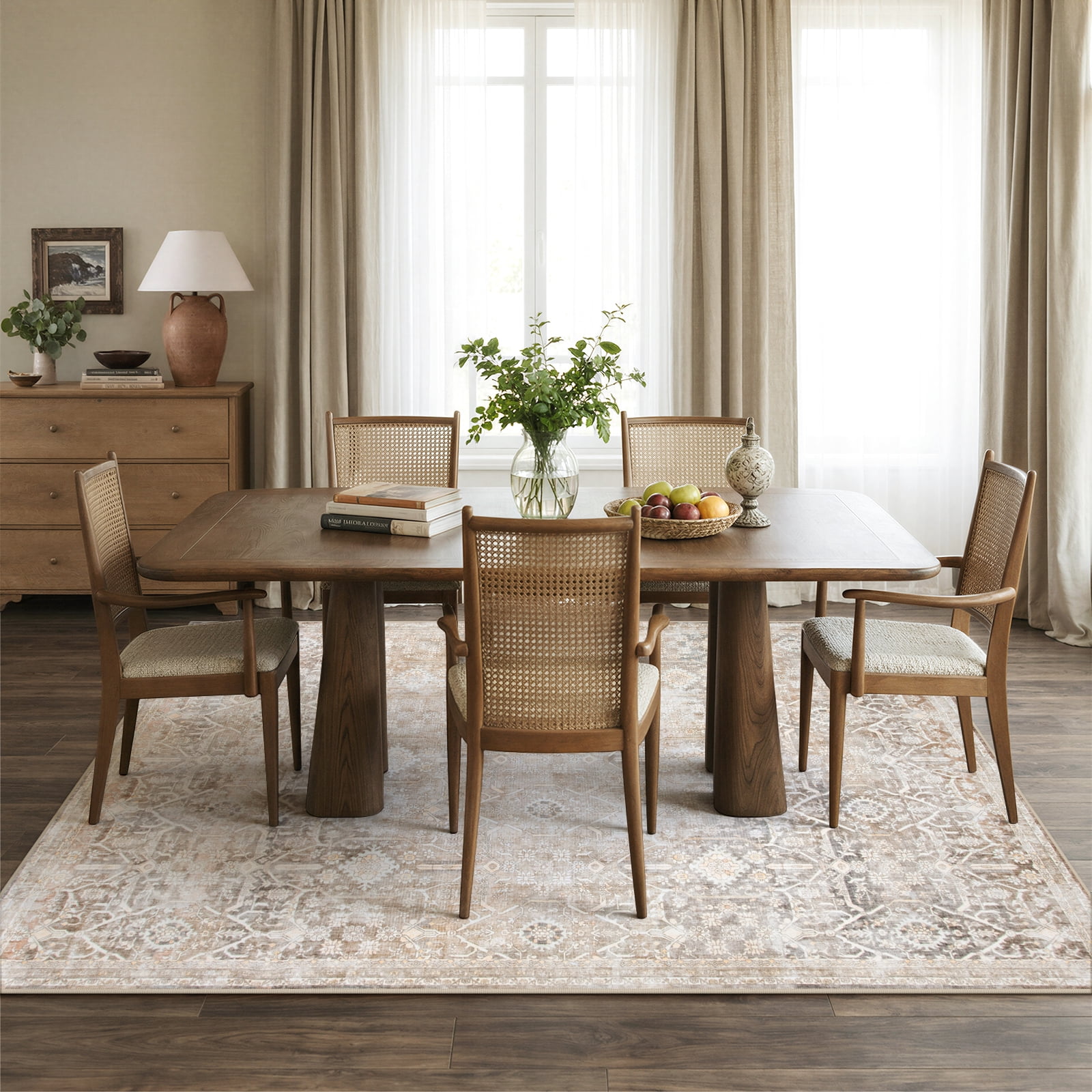 Lahome Area Rug for Living Room 5'x7', Machine Washable Neutral Farmhouse Rugs for Bedroom, Soft Non-Slip Low Pile Indoor Floor Accent Carpet for Office Entryway Nursery Dining Room - Beige