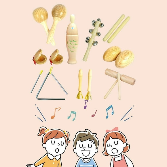 Juego de Instrumentos musicales de juguete Hugo con bolsa de almacenamiento 9 piezas 0805Kg
