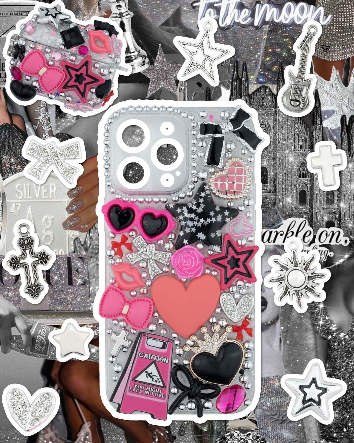 AllWays Plaza 1050 Pcs Junk Phone Case Charms Kit, Charms for Customizing Cases, Kawaii Bow, Letter Beads, Nail Accessories, Flatback Pearls, Rhinestones, Cute Aesthetic Decor for Personalization
