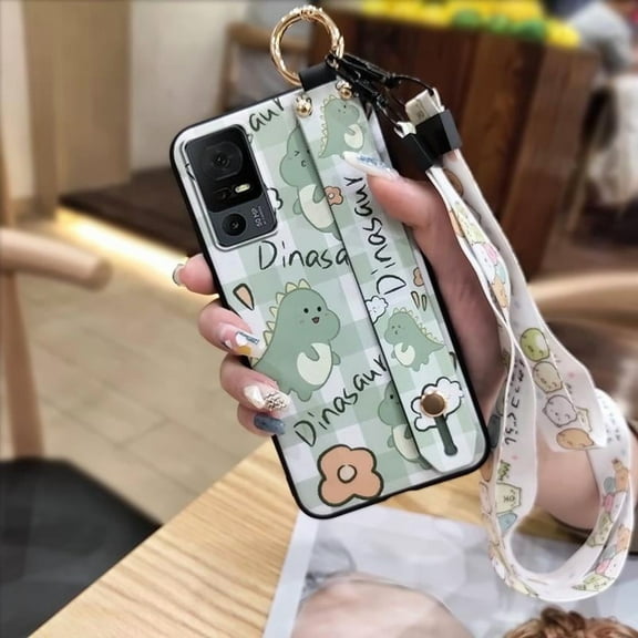 KDY-Phone Case For TCL 40XL/40T/T608D/Lively Jitterbug Smart4, Cute Soft case Ring Anti-dust Lanyard Wristband Durable Kickstand Anti-knock Phone Holder Protective Silicone Wrist Strap
