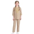 thumbnail image 3 of Kids' Gold Thread Embroidery 2-Piece Suit Set, 2026 New Half Button Round Neck Long Sleeve Top and Matching Straight Leg Pants, Formal Occasion Outfit for Boys and Girls - Khaki, 3 of 7