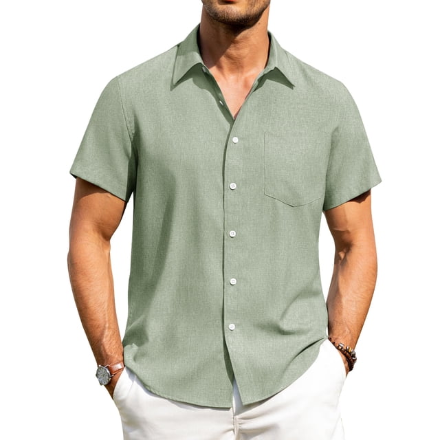 Camisa Alimens & Gentle de lino de manga corta para hombre, color verde menta, 3XL