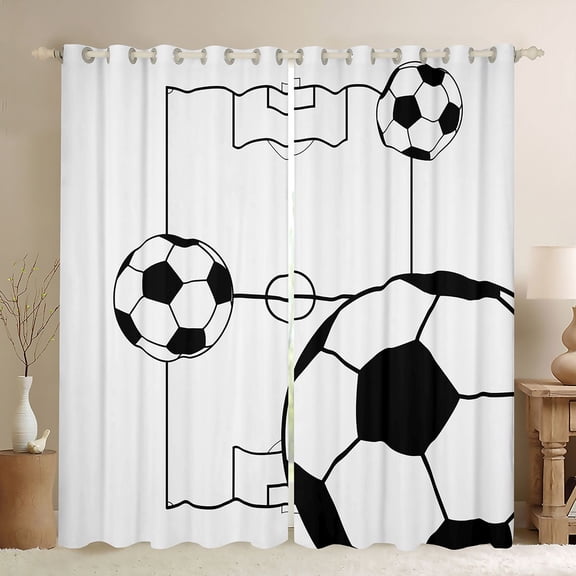 Manfei Soccer Ball Game Black Out Curtains for Children Teens Boys,Sport Theme Curtains Pack of 2 (42x63 Each),Black White Bedroom Curtains,Ultra Soft Home Decor
