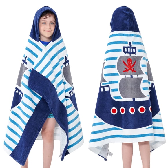 Toalla Bavilk Kids con capucha, barco pirata, 127 x 76 cm, algodón