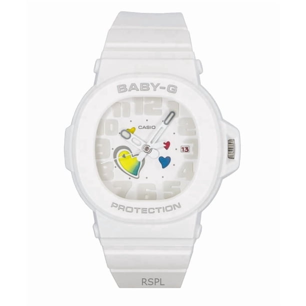Casio Reloj Baby-G Analógico con Corazones Divertidos, Esfera Blanca, de Cuarzo, BGA-10-7A, 100 M, para Mujer