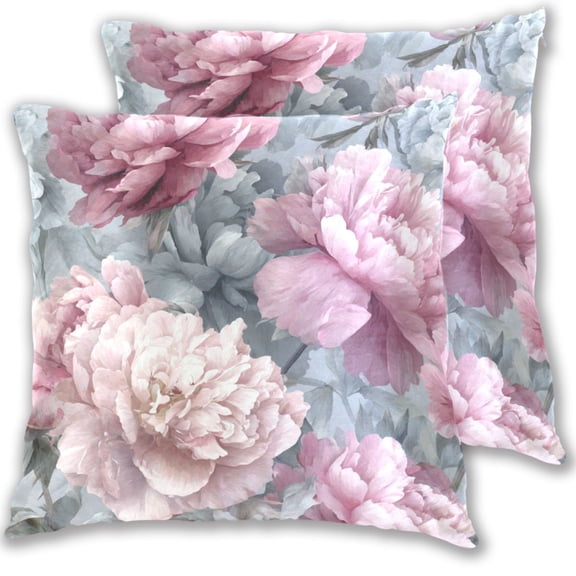 Pink Large Flowers with Gray Flowers Throw Pillow Covers Pillowcases 16 x 16 Inch Home Decor 2 Packs for Bedroom Sofa