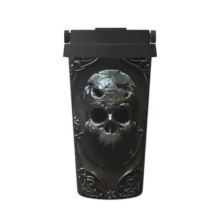 

KLL Ornate Dark Skull Book Pattern Stainless Steel Vacuum Insulated Tumbler - Carry Insulated Coffee Mug - Reusable Insulated Cold Brew Iced Coffee Cup Thermos