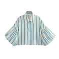 thumbnail image 4 of HomeDM Womens Button Down Shirts 3/4 Ruffled Sleeve Dressy Summer Tops, Solid Color Crop Shirts - Light Blue/L, 4 of 9