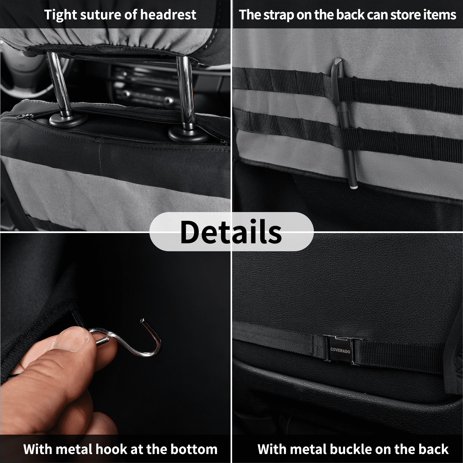 Coverado Front Car Seat Covers 2 Seats, Waterproof Canvas Seat Protectors, Car Seat Cushions for Kids & Dogs, Universal Fit Most Cars SUV Trucks, Gray