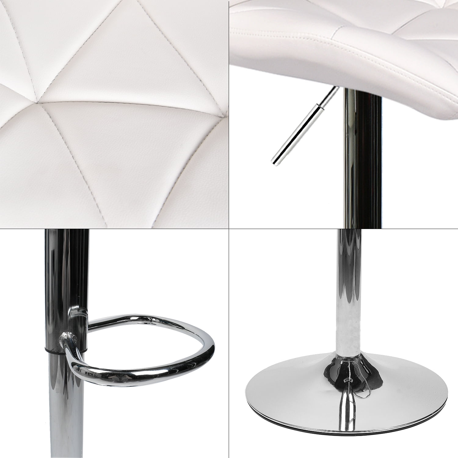 FULLWATT Bar Stools PU Leather Seat with Chrome Base Swivel Dining Chair Barstools, White, Set of 4