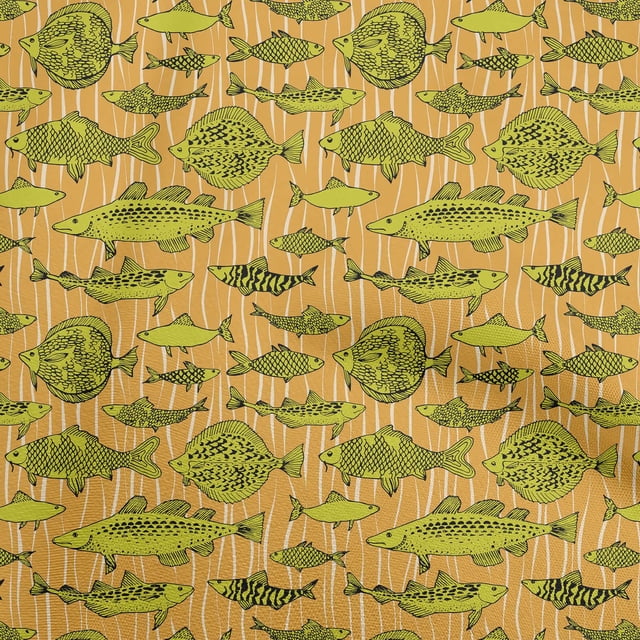 oneOone Polyester Spandex Rust Brown Fabric Ocean Fish Sewing Material Print Fabric By The Yard 56 Inch Wide