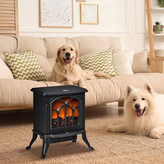 HOMCOM Living Room Electric Fireplace Stove Heater, 750W/1500W, Black