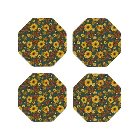 

Fuzoiu Fall Daisy Leaf Nuts Print Leather Coasters Set Drink Coasters Set of 4 for Tabletop Protection Durable PVC Coasters Home Décor and Housewarming Gift-Octagon