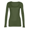 thumbnail image 3 of BRDFRL Long Sleeve Shirts for Women Scoop Neck Plain Tshirts Ribbed Knit Slim Fit Plus Size Tops Sexy Tunic Y2K Clothes Army Green S, 3 of 4