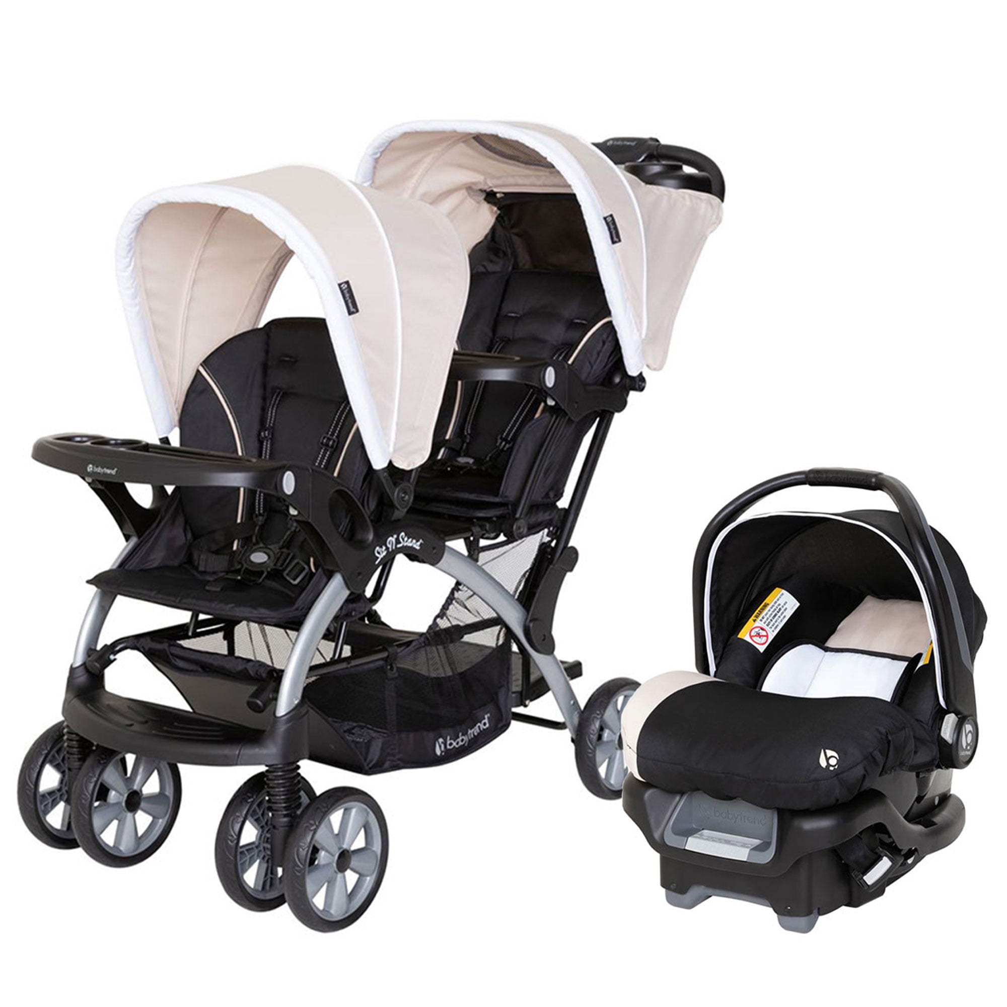 Baby Trend Infant & Toddler Double Stroller & Single Car Seat, Sit N' Stand, Khaki, Combo