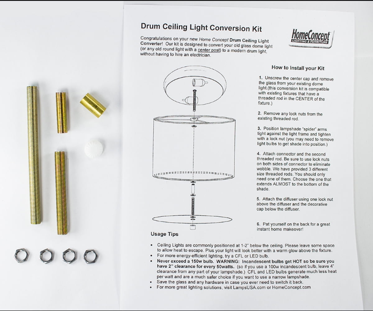 Moderne Flush Mount Conversion Kit 14"w White Fabric Drum Lampshade