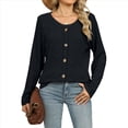 thumbnail image 2 of Suéteres Ligeros para Mujer 2025, Camiseta Henley de Larga, Blusa Informal de Cuello Redondo para Otoño. Negro S, 2 of 10