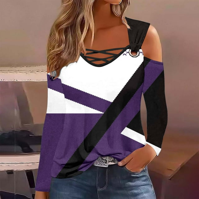Blouse pour Femmes, Mode Décontractée Épaules Dénudées Couleur Unie Manches Longues