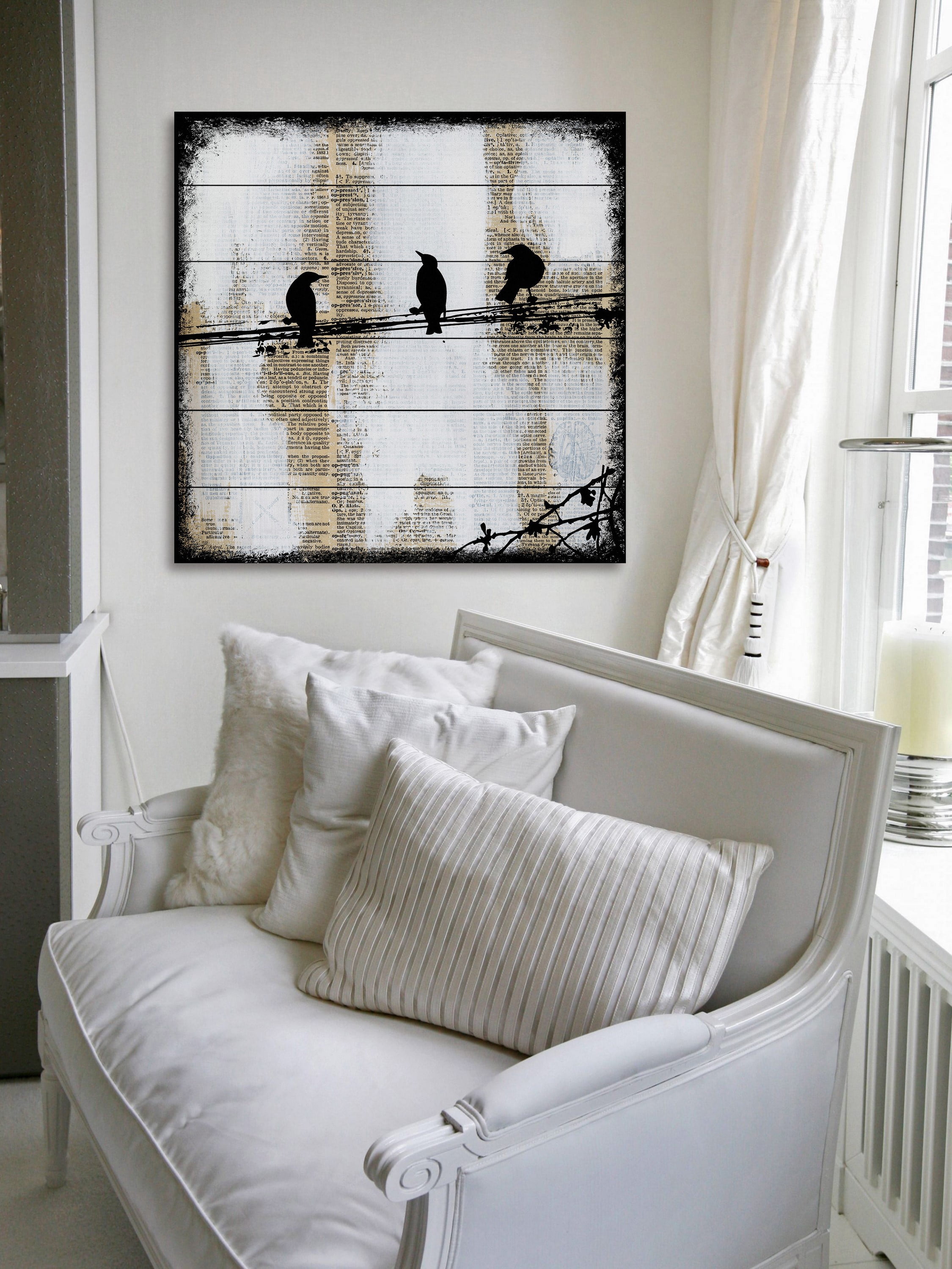 "Winged Gossip" Painting Print on White Wood