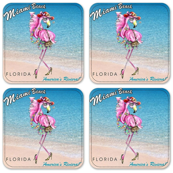 Vinyl Drink Coasters - Set of 4 - Miami Flamingo: Hers
