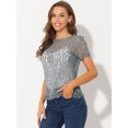 thumbnail image 3 of Allegra K Top De Encaje Floral Semitransparente Transparente Con Ribete Festoneado Para Mujer Gris L, 3 of 6